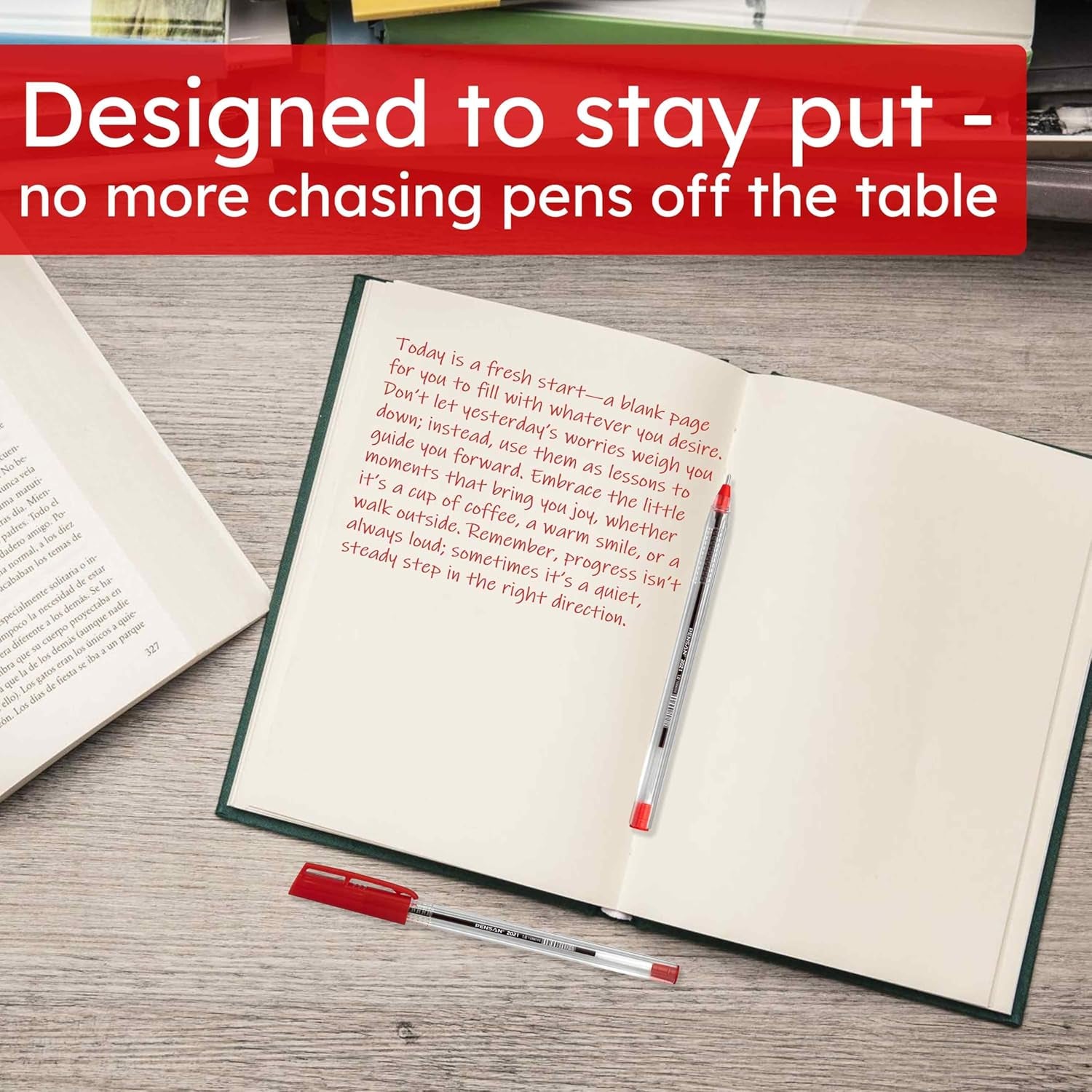PENSAN Red Ballpoint Pens,1.0 Mm Medium Point, Red Pens, Ergonomic Triangle Grip, 50-Count Pack of Bulk Pens