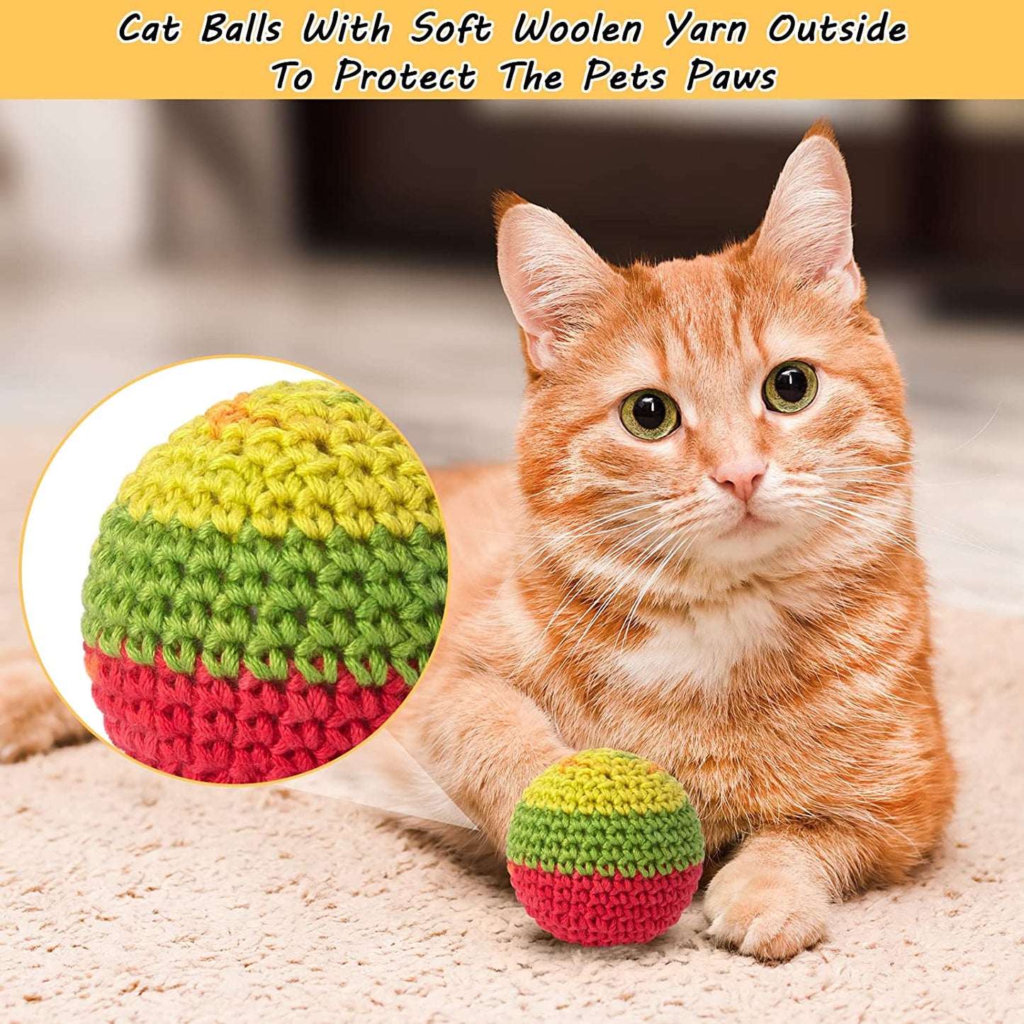 Cat Toys Balls, Woolen Yarn Cat Ball Toy with Bell Inside, Cat Toys for Indoor C
