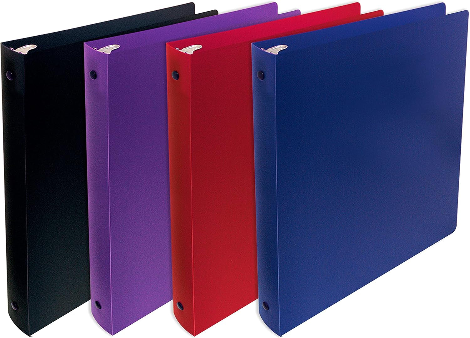 Better Office Products Flexible 3 Ring Poly Binder with Pocket, 1 Inch, Letter Size, 4 Pack-Red, Blue, Purple, and Black
