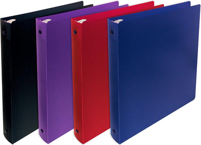 Better Office Products Flexible 3 Ring Poly Binder with Pocket, 1 Inch, Letter Size, 4 Pack-Red, Blue, Purple, and Black