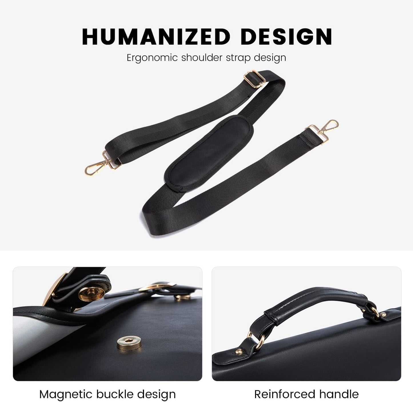 LOVEVOOK Computer Bag Laptop Bag for Women Cute PU Laptop Messenger Bag for Work College,Black