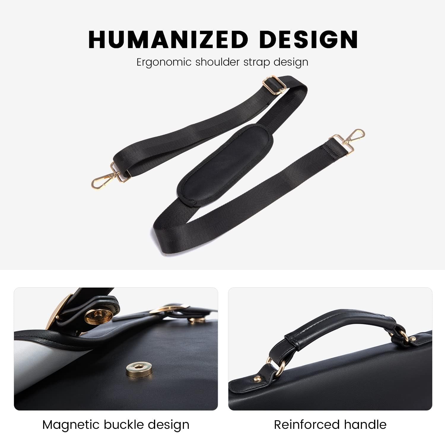 LOVEVOOK Computer Bag Laptop Bag for Women Cute PU Laptop Messenger Bag for Work College,Black