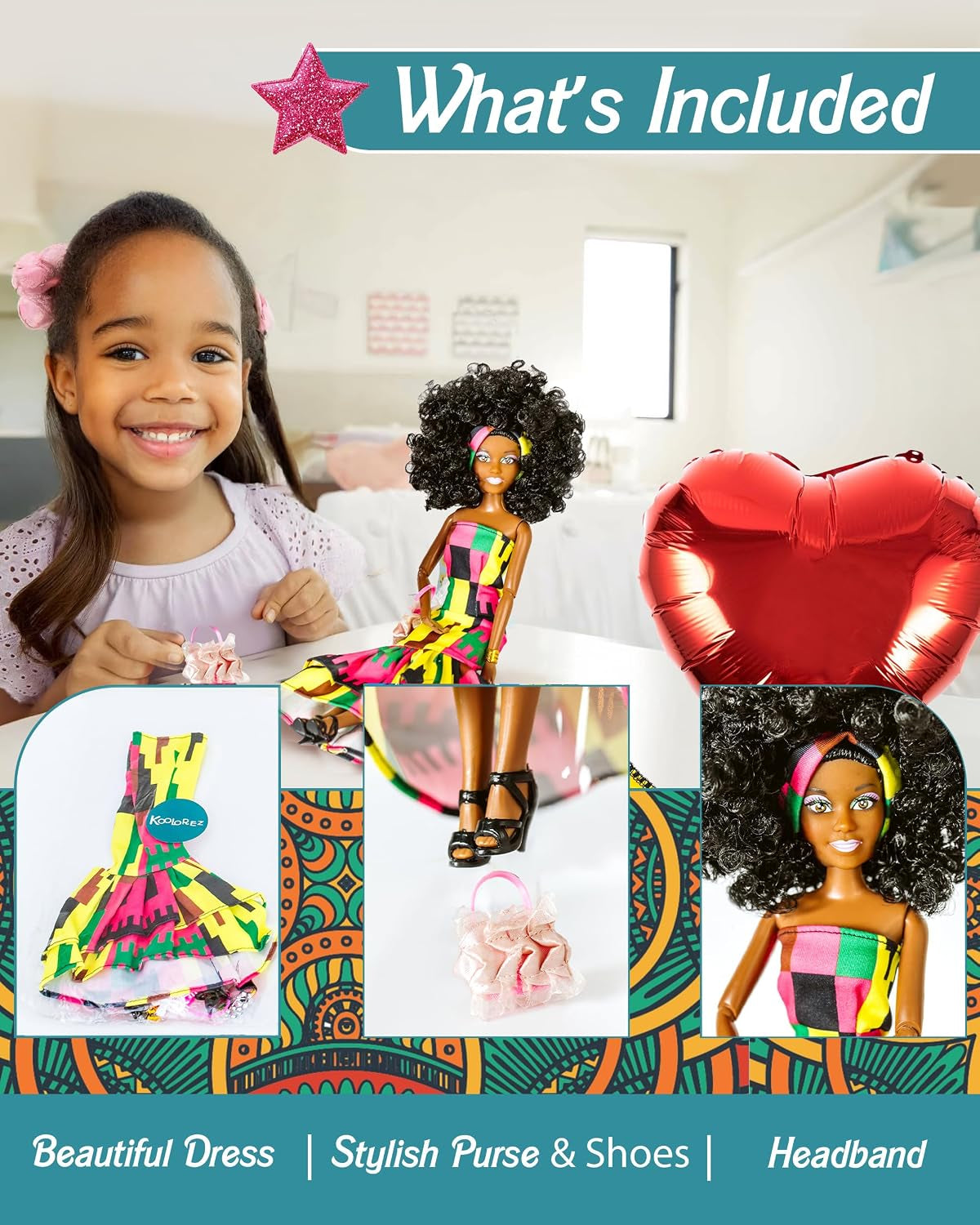 Maribel - Our Queens Black Doll Set - Brown/Black Afro Doll | Lovely 12.5" Dark Skin & Diversity Dolls - Vinyl Dolls for Girls with African Heritage Style Outfit and Movable Joints