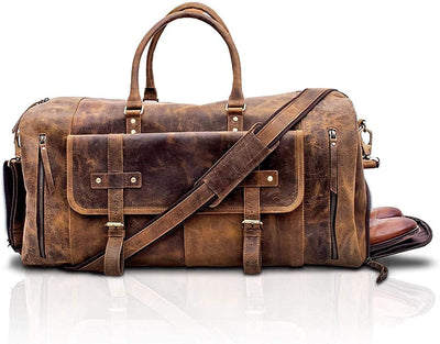 Leather Travel Duffle Bags for Men and Women Cabin Friendly Weekend Bag Sports Gym Airplane Carry on Overnight Duffel