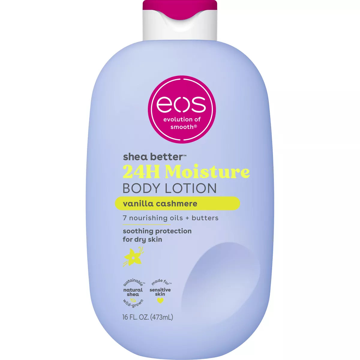 Eos Shea Better Moisture Body Lotion - Vanilla Cashmere - 16 Fl Oz: Plastic Pump, Hypoallergenic, Paraben-Free, for Dry Skin