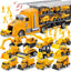 JOYIN Extra Large 33-Inch Ladder Fire Truck Toy and 25 in 1 Construction Truck Vehicle Toy Set, Play Vehicles Set with Sounds and Lights in Carrier Truck, Push and Go Vehicle Car Toy