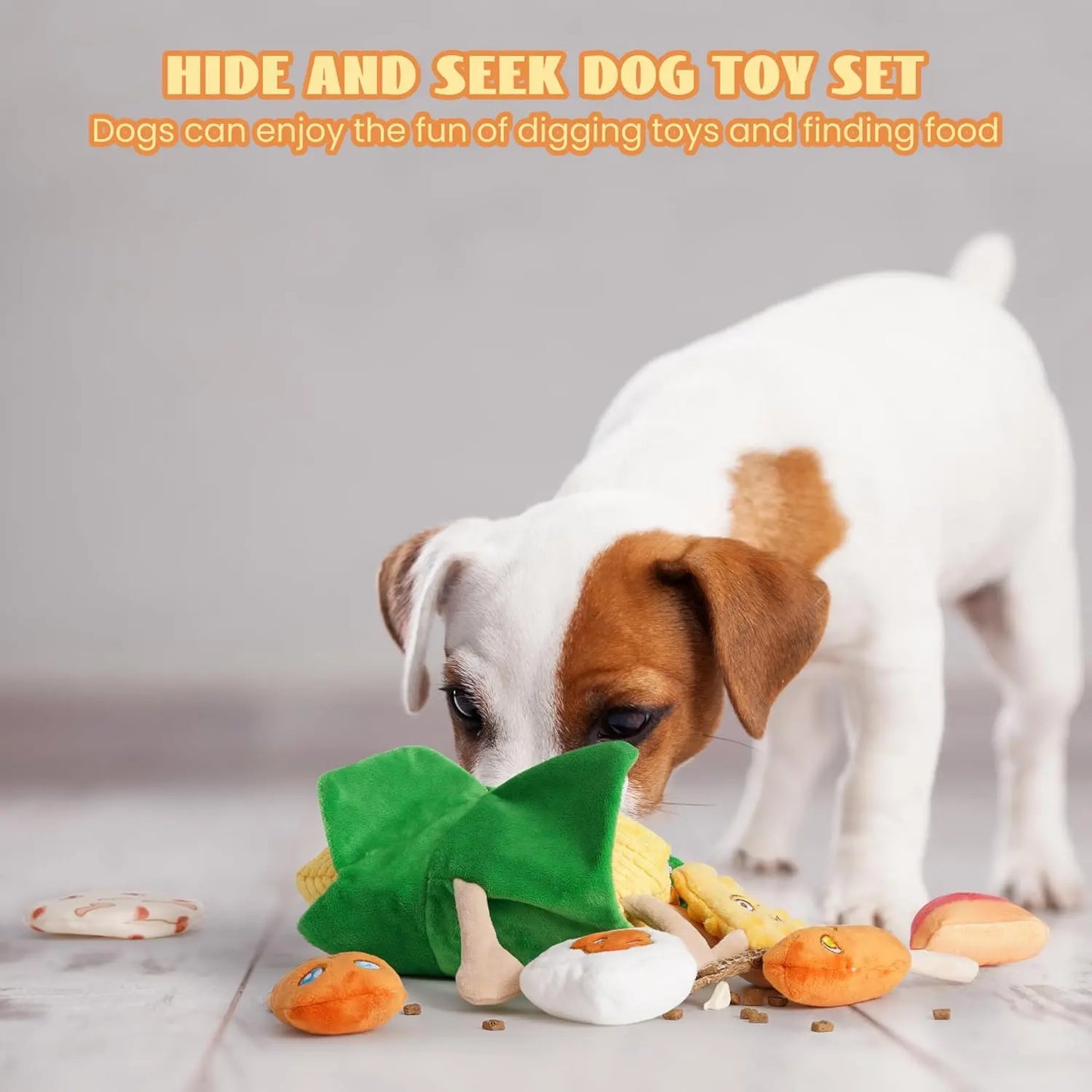 Nocciola 7-In-1 Mr.Cornelius Plush Dog Toy - Big Corn Man with 6 Squeaky & Crinkle Corn Snacks, Training & Enrichment Toys for Small & Medium Dogs