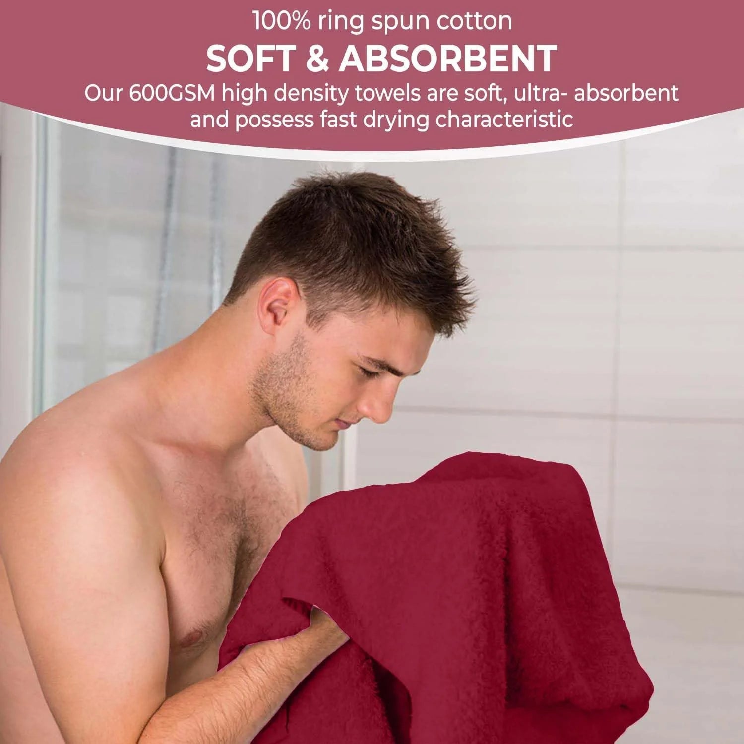 Pack of 6 Bath Towels 27 X 54 Inches, 100% Cotton, Larger & Lighter Weight, Quicker to Dry, Super Soft and Absorbent, Perfect for Bathroom (Burgundy, Pack of 6 (27''X54''))