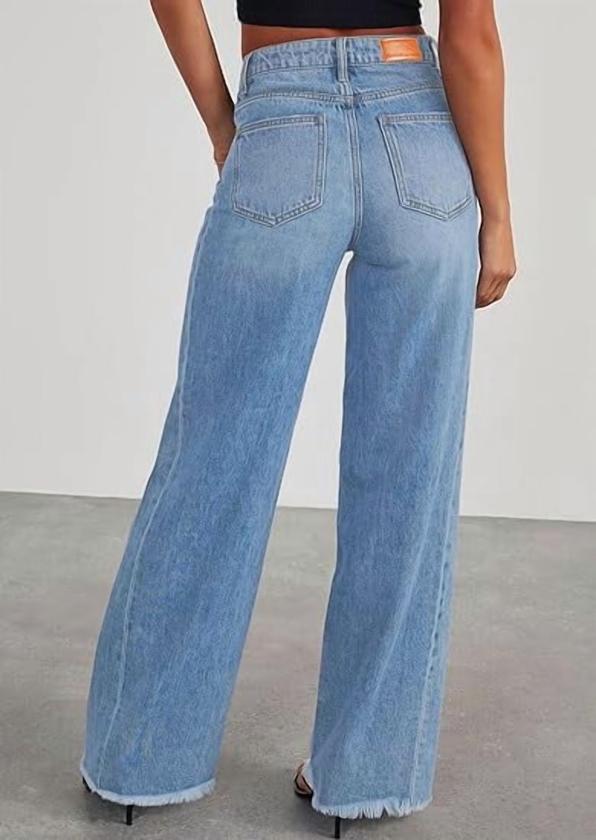 PRETTYGARDEN Wide Leg Jeans for Women Trendy High Waisted Stretchy Baggy Raw Hem Denim Palazzo Pants with Pockets