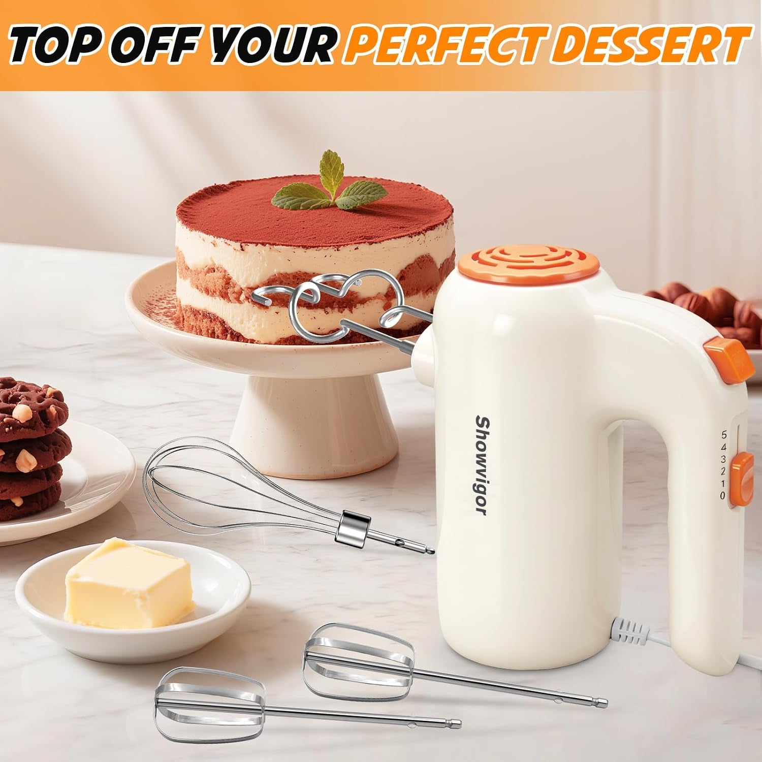 Hand Mixer, 5-Speed Electric Whisk with Turbo Boost Includes 5 Stainless Steel Attachments - Great Stand Mixer Alternative for Baking Cakes, Bread & More