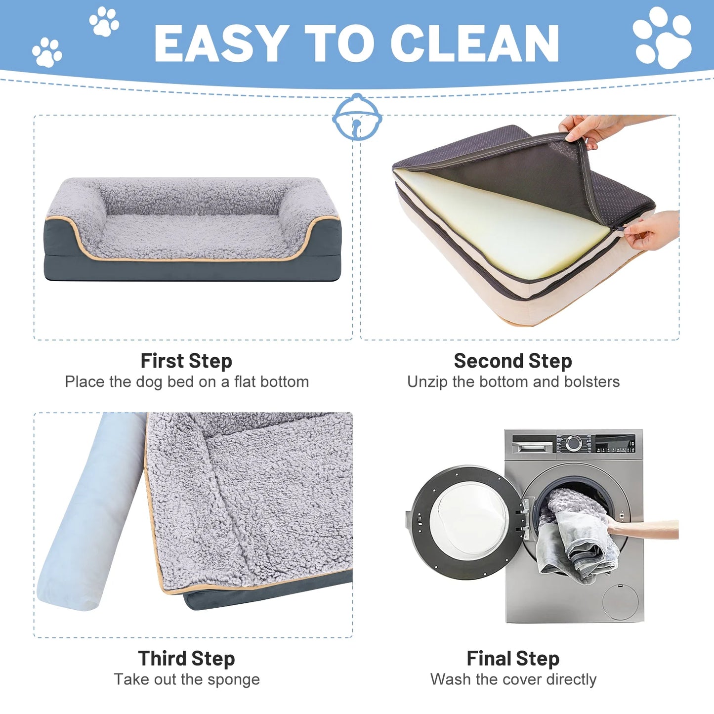 Payusd Dog Bed for Large Medium Small Dogs Orthopedic Dog Sofa Bed Non Slip Pet Couch with Removable Washable Cover Supportive Egg Crate Foam S to XL, Dark Gray