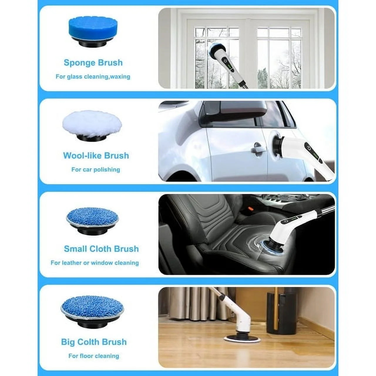 Leebein Electric Spin Scrubber, Cordless Cleaning Brush with 8 Replaceable Brush Heads, Power Scrubber with Adjustable & Detachable Handle for Bathroom Kitchen Car,White