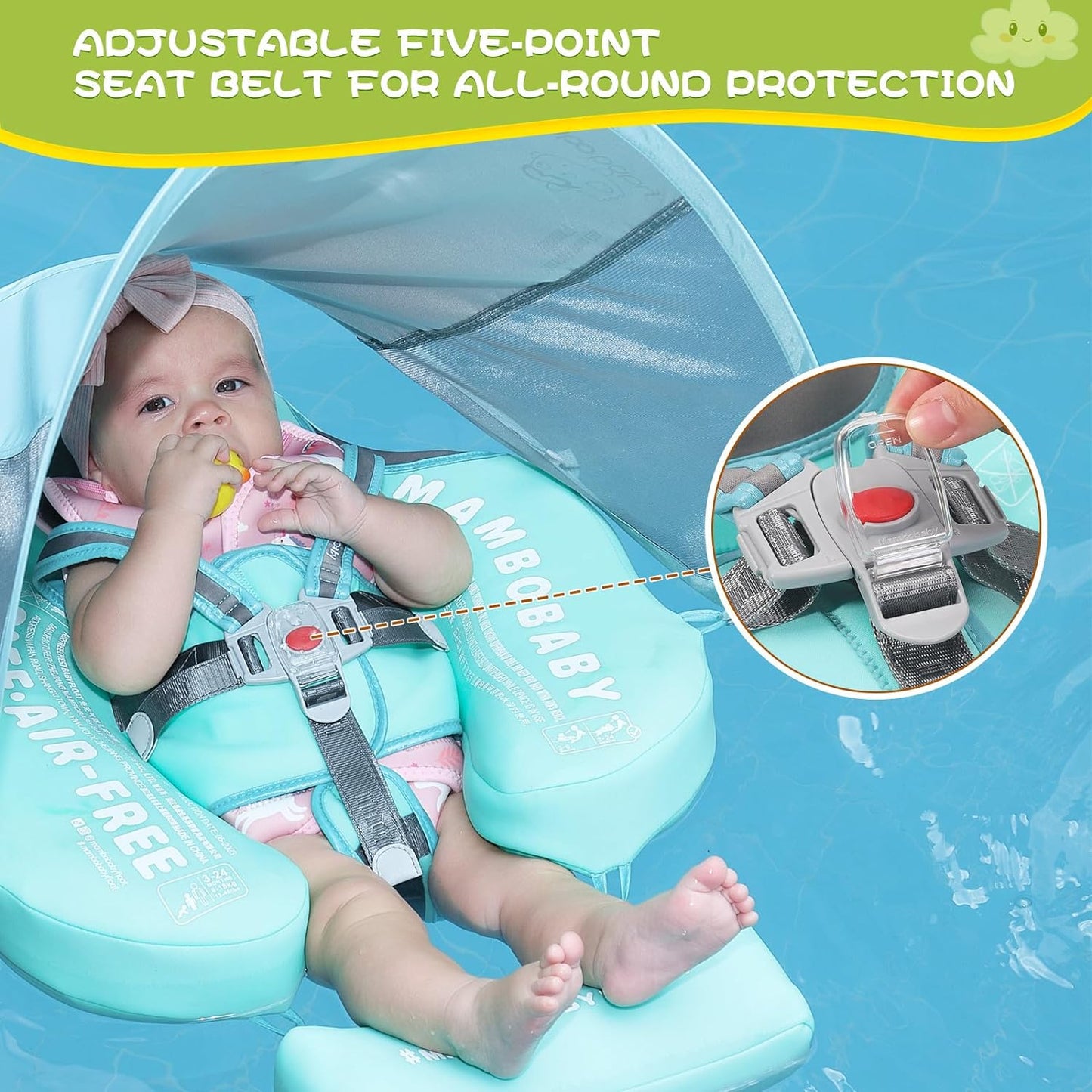 Baby Floats for Pool with Canopy Removable UPF 50+ UV Sun Protection Canopy Mambobaby Float Non Inflatable Upgrade Add Tail Avoid Flip Waterproof Skin-Friendly Infant Swim Float 3-24 Months