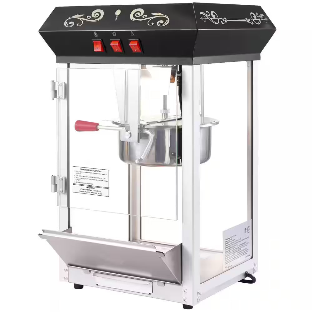 Popcorn Maker, 850 W Popcorn Popper Machine, 8 Oz. Kettle Makes 48-Cups per Batch, Countertop Popcorn Machine, Black