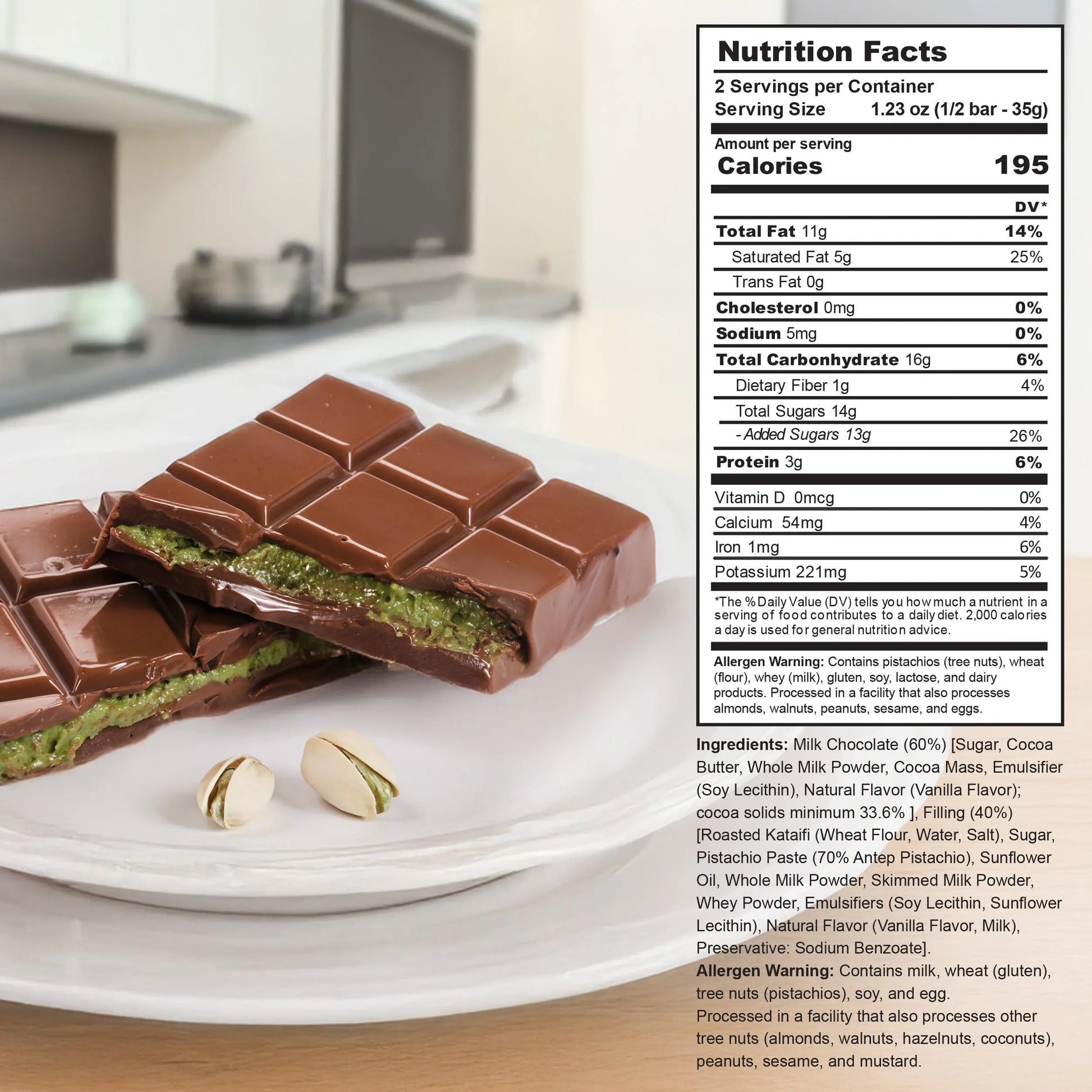 Eastanbul Dubai Chocolate Bar Pistachio,Viral Candy, 3 Pieces X Each 2.5Oz Kunafa Pistachio Mix Chocolate Bar with Phyllo Dough
