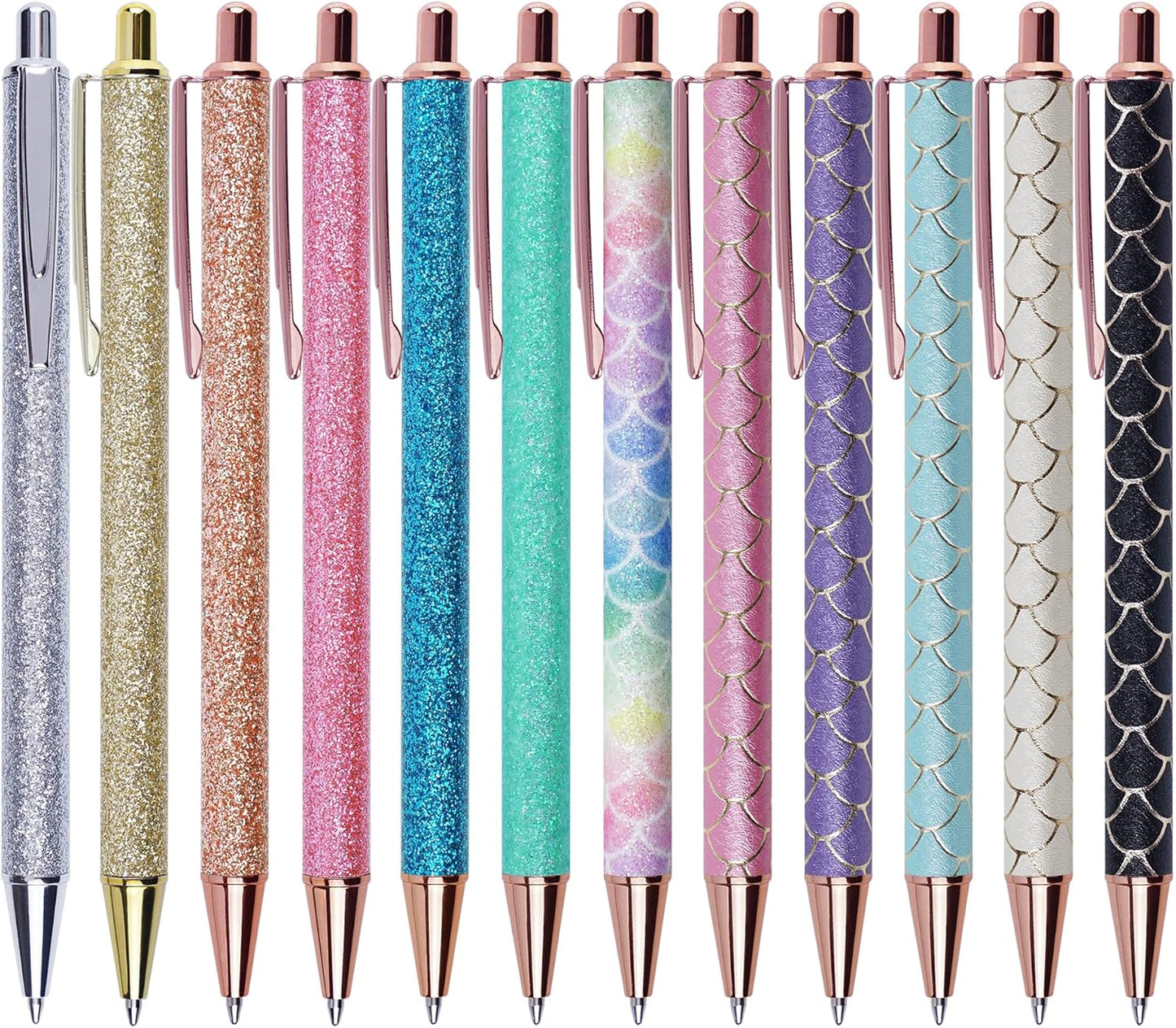 U-RIGHT 12 Pcs Fancy Pens for Journaling, Cute Pens for Women, Retractable Pretty Fun Pens for Nurses Waitress
