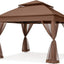 COOSHADE 11X11 Pop up Gazebo Tent Outdoor Canopy Patio Shelter with Mosquito Netting(Brown)