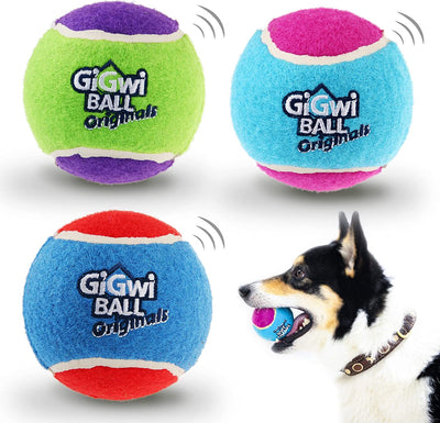 Gigwi Tennis Balls for Dogs, Squeaky Dog Tennis Balls for Exercise, High Bouncy Pet Ball Bright Colors 2.5 Inches, Interactive Funny Dog Toys for All Breeds of Dogs Indoor & Outdoor Dog Games, 3 Pack