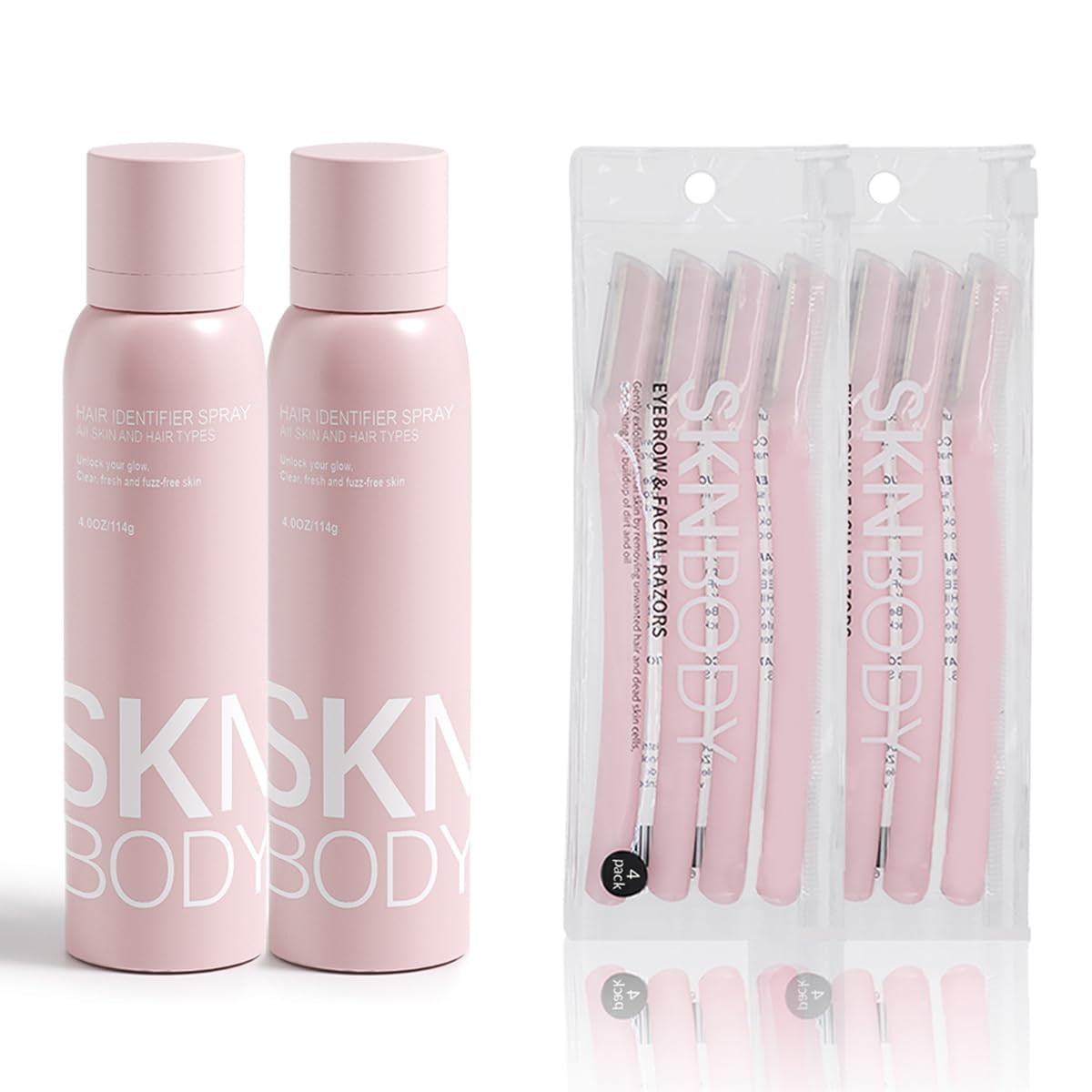 SKNBODY Hair Identifier Spray with Dermaplaner Set 2 Pack, Facial Hair Removal Kit with 4 Razors for Face Shaving and Dermaplaning