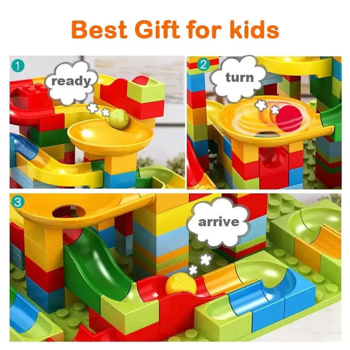MAINYU Run Building Blocks for Kids Ages 4-8, 168 PCS Classic Big Size Blocks Set, Crazy Run Building Blocks with 4 Balls Race Track, Educational Toys Bricks Set Christmas Birthday Toy for Boys Girls
