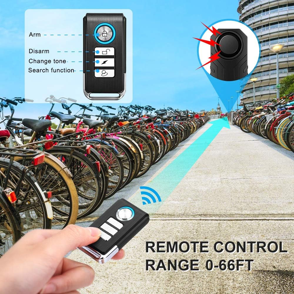 WSDCAM Bike Alarm with Remote 2 Pack, 113Db Wireless Anti-Theft Vibration Motorcycle Bicycle Alarm Vehicle Security Alarm System (Black)