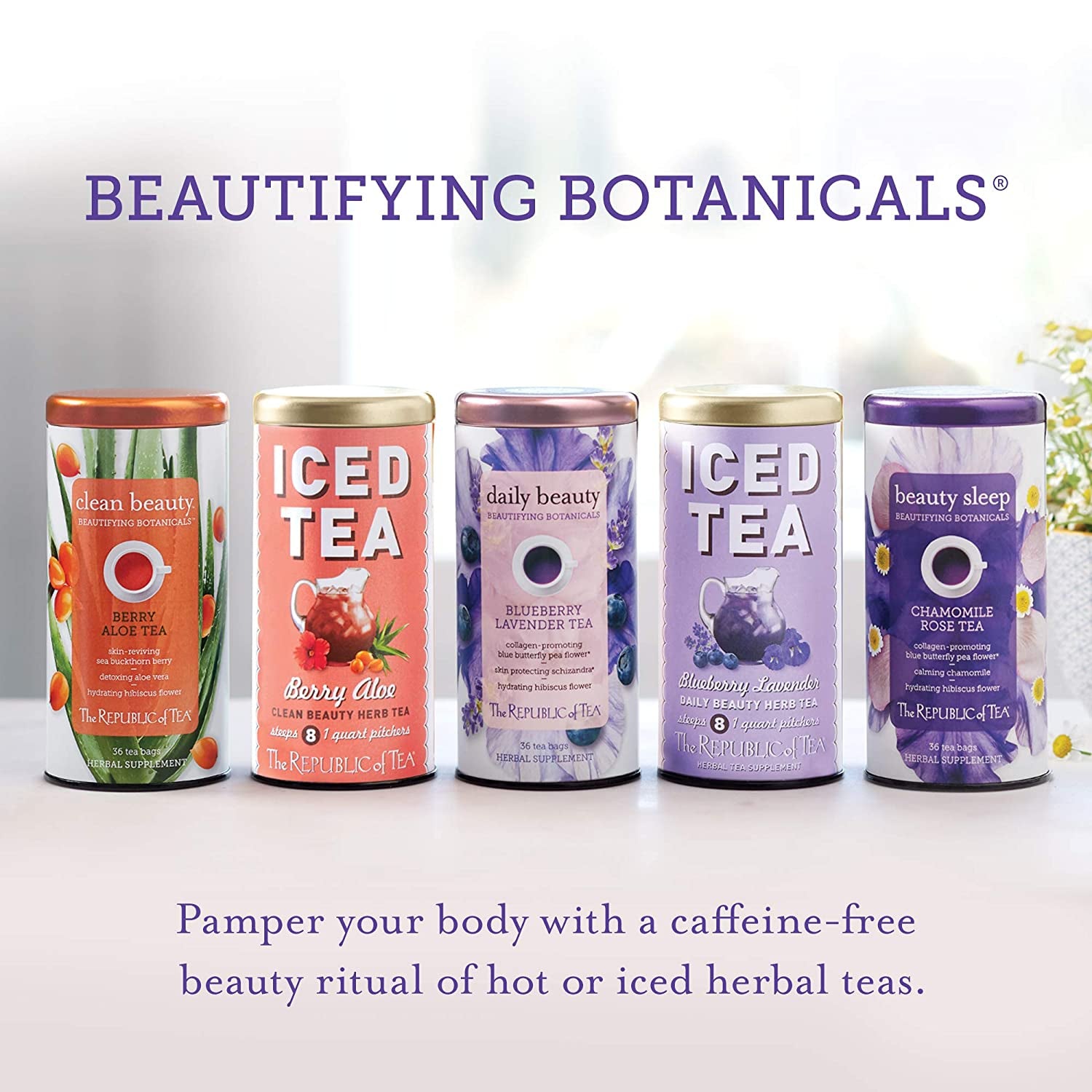 The Republic of Tea - Beautifying Botanicals® Daily Beauty Blueberry Lavender Herbal Tea Bags(36 Count)