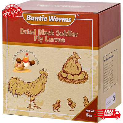 BUNTIE WORMS Dried Black Soldier Fly Larvae 5LB, High Protein Chicken Feed, 1...