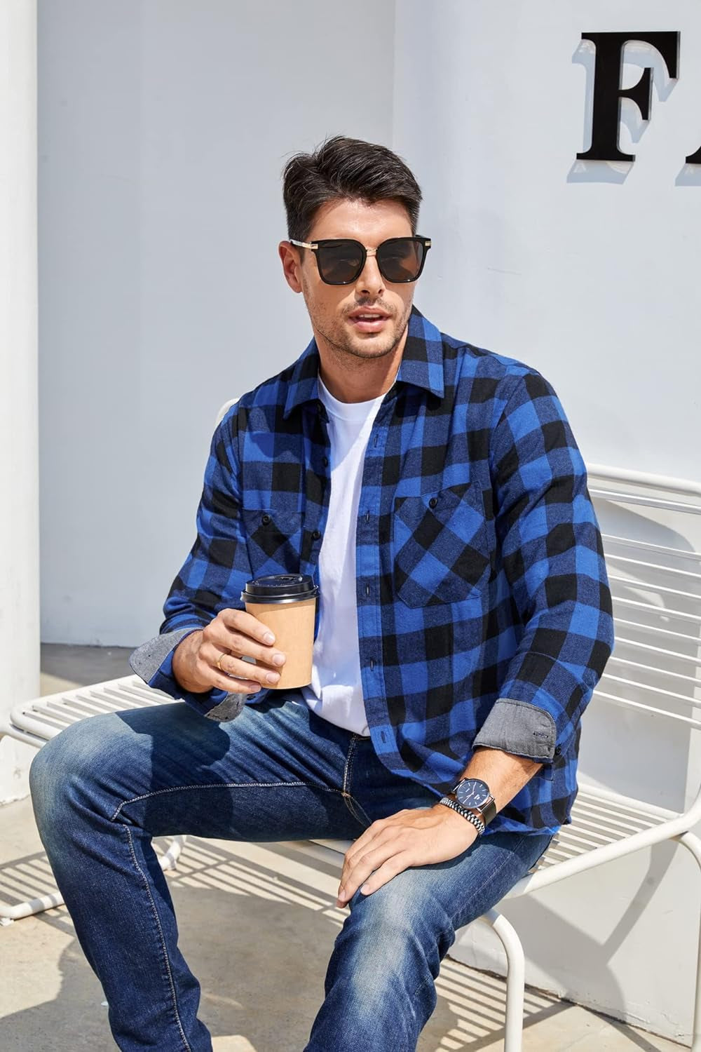Alex Vando Mens Button down Regular Fit Long Sleeve Casual Flannel Shirts