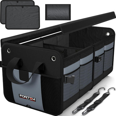 FORTEM Trunk Organizer for SUV Car Organizer and Storage, Collapsible Multi-Compartment Storage Bag Car Accessories for Women Men, 1680D Oxford, Non Slip Bottom, Adjustable Straps, Soft Cover (65L)