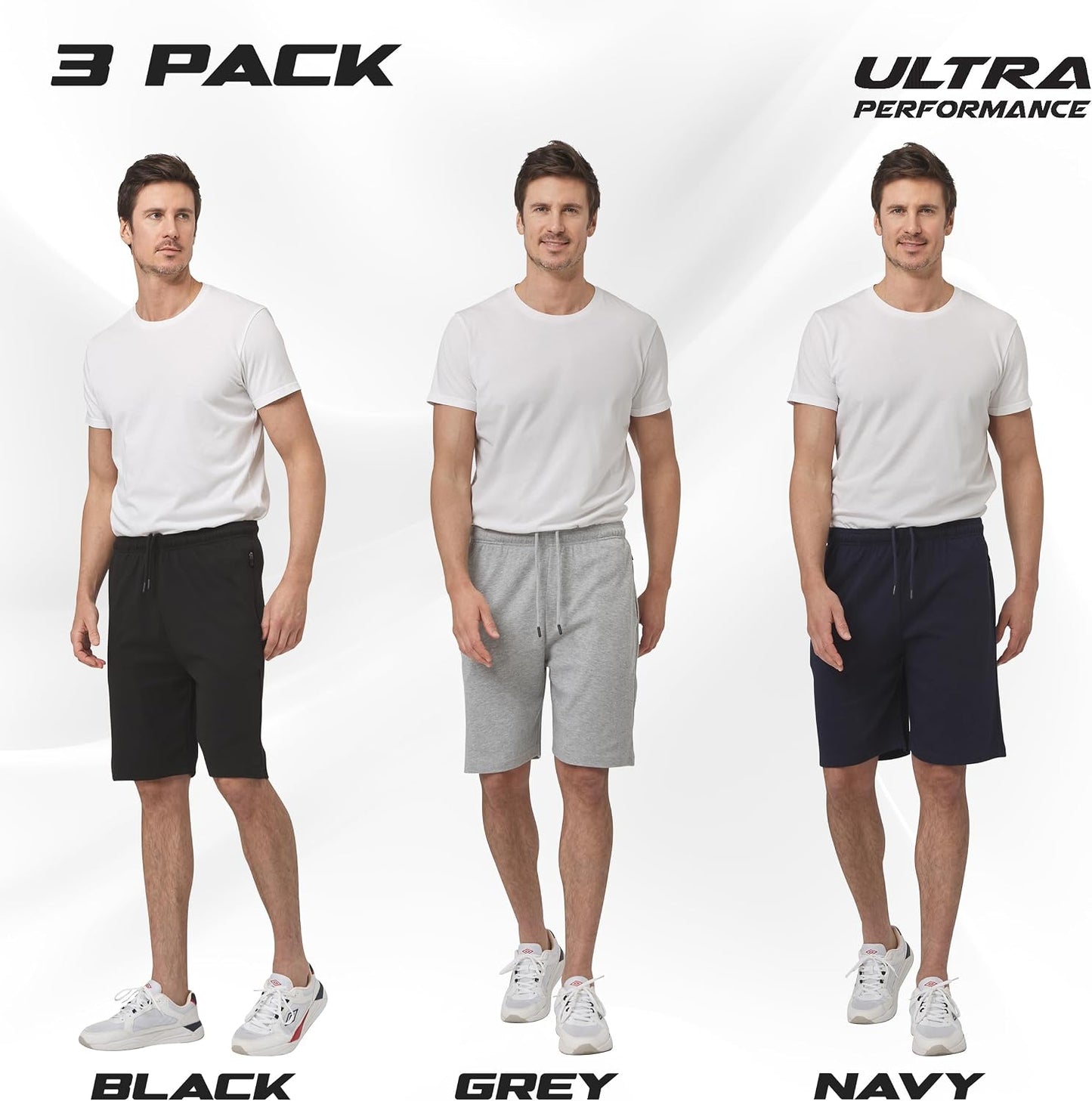 Ultra Performance 3 Pack Mens Shorts Casual Men'S Athletic Short Workout Gym Shorts for Men with Zipper Pockets, Small - 5X