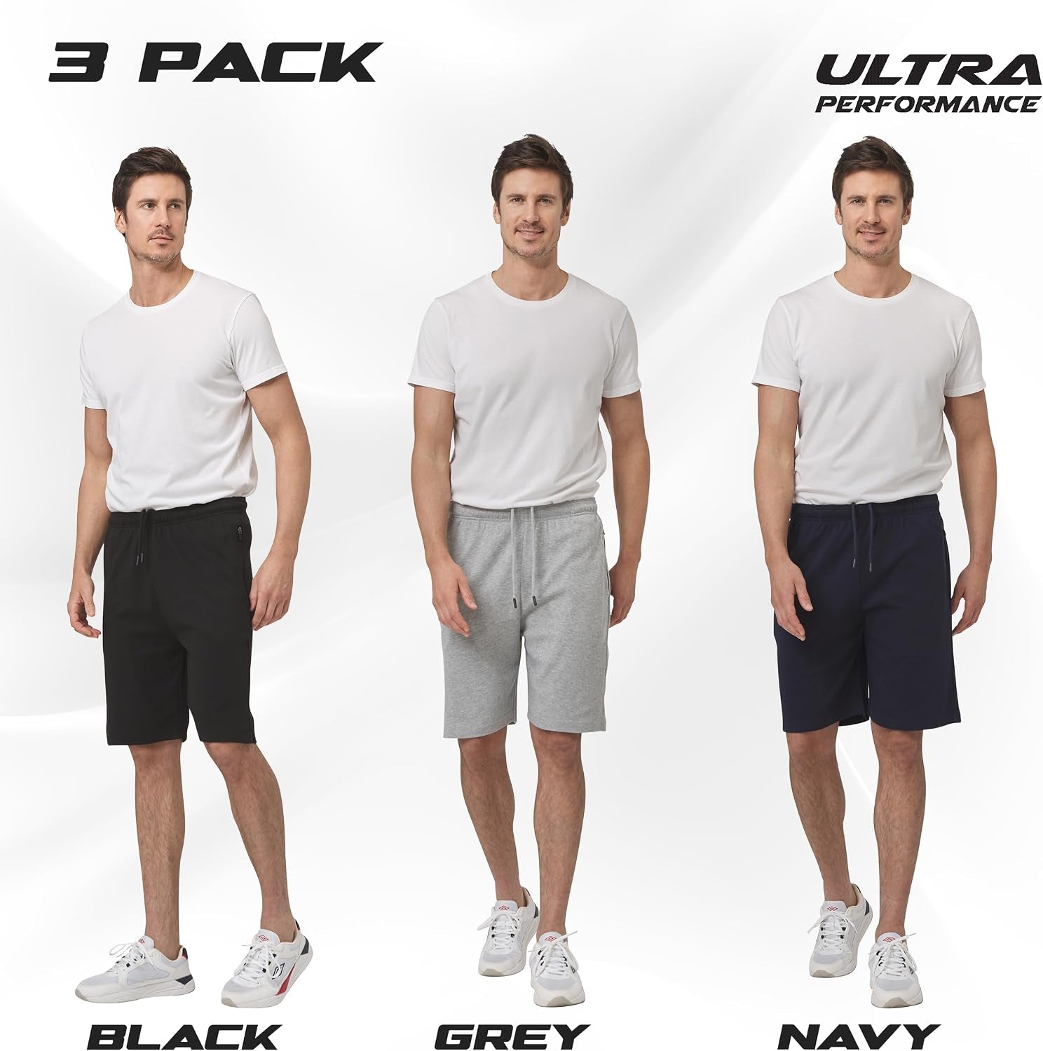 Ultra Performance 3 Pack Mens Shorts Casual Men'S Athletic Short Workout Gym Shorts for Men with Zipper Pockets, Small - 5X