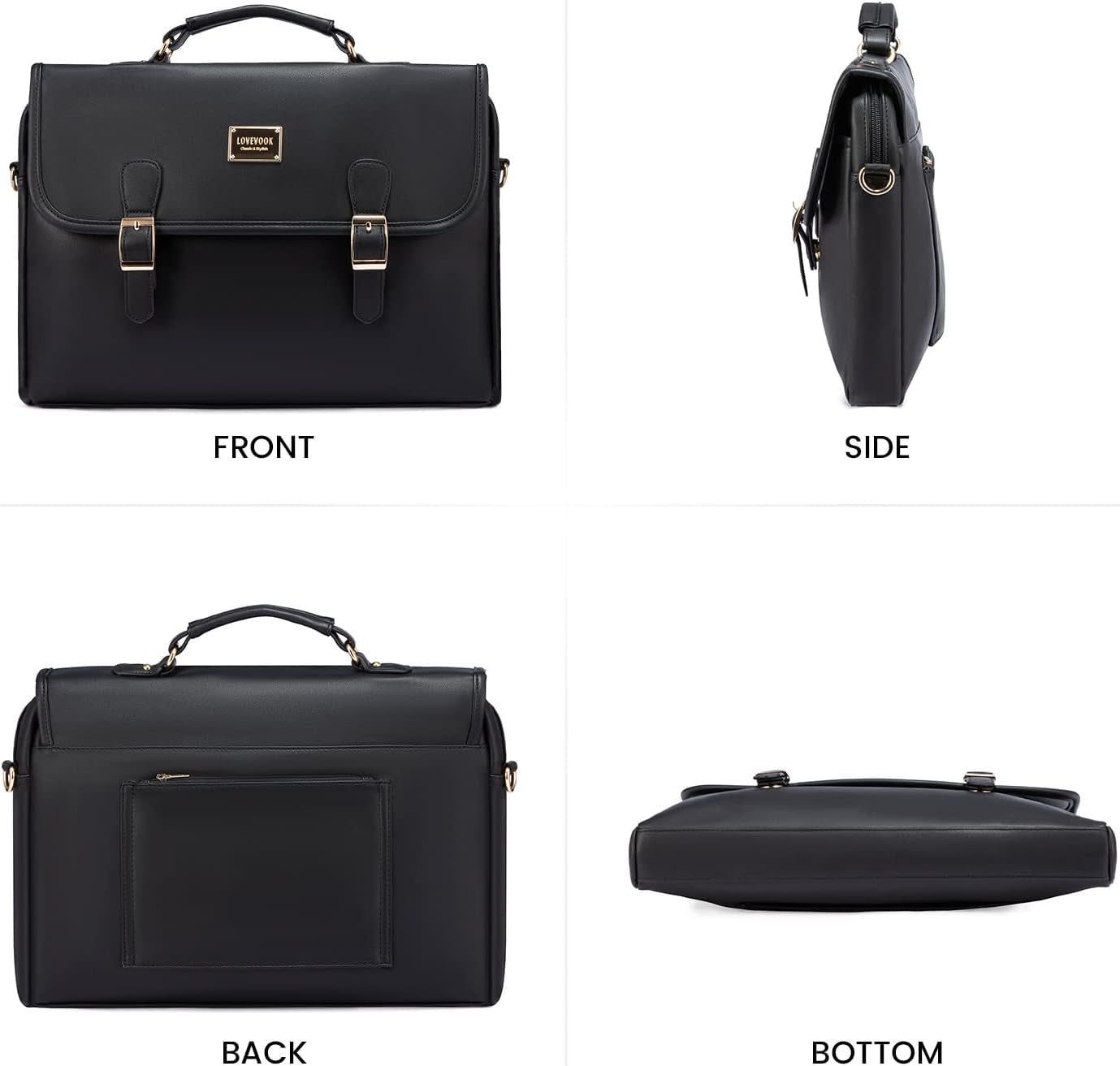 LOVEVOOK Computer Bag Laptop Bag for Women Cute PU Laptop Messenger Bag for Work College,Black