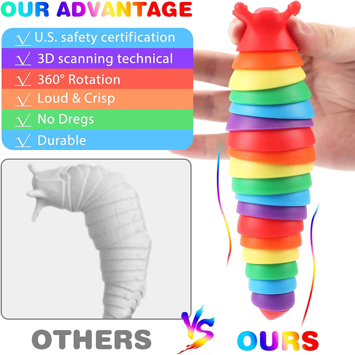 Kidditouch 4 Pcs Slug Sensory Toys for Kids with Autism, Fidget Toy for Autistic Kids & Adults, 3D Articulated Slugs