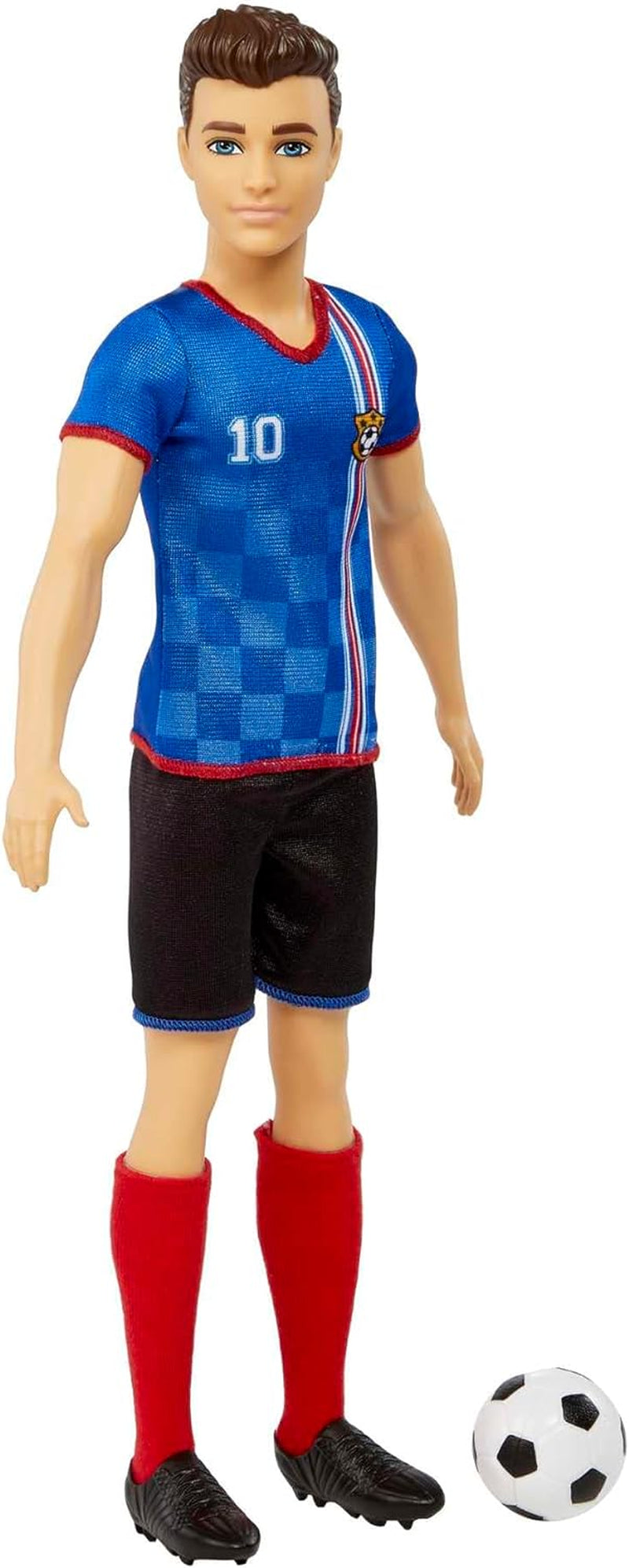Barbie Careers Ken Fashion Doll & Accessory, Soccer Player with Cropped Hair, #10 Uniform, Tall Socks, Cleats & Ball | Cropped Hair, #10 Uniform, Tall Socks, Cleats & Ball