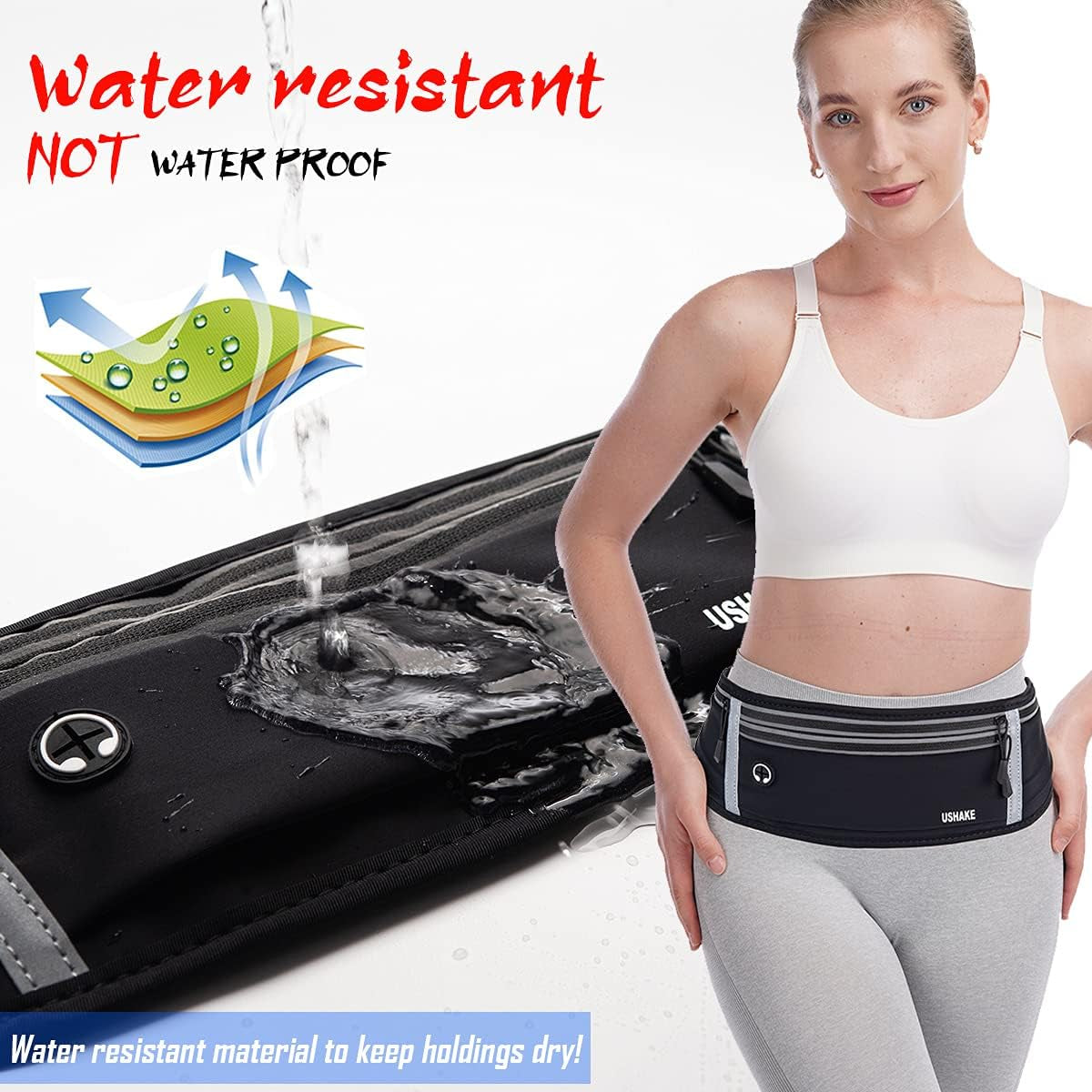 USHAKE Slim Running Belt, Workout Fanny Pack for Men Women,Exercise Waist Pack for Apple Iphone Holder, Runner Belt for Running Walking Cycling Camping Gym