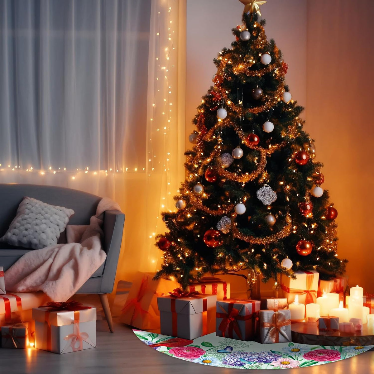 Xmas Tree Skirt, Christmas Tree Decoration Soft Plush Tree Mat Holiday Party 36 Inches