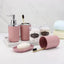 8-Piece Bathroom Accessory Set with Trash Can,Soap Dish,Toothbrush Holder,Cup,Toilet Brush Holder in Pink with Labels