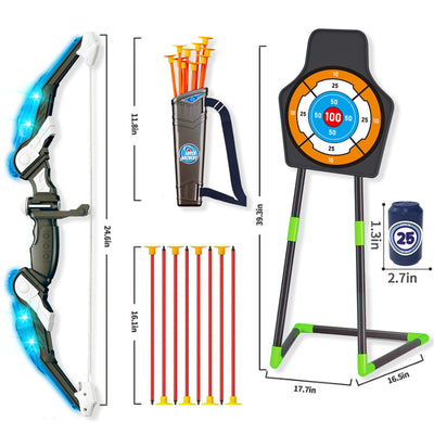 LED Bow and Arrow for Kids Light up Archery Toy Set with 10 Suction Cup Arrows 3 Target & Quiver Indoor Outdoor Garden Toys for Boys and Girls Blue