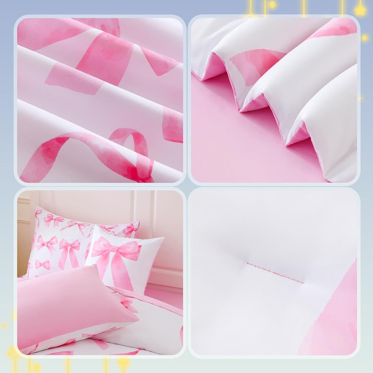 Twin Comforter Sets Pink Bed in a Bag for Girls, 6 Pieces Bow Twin Size Bedding Sets with Sheets for Kids