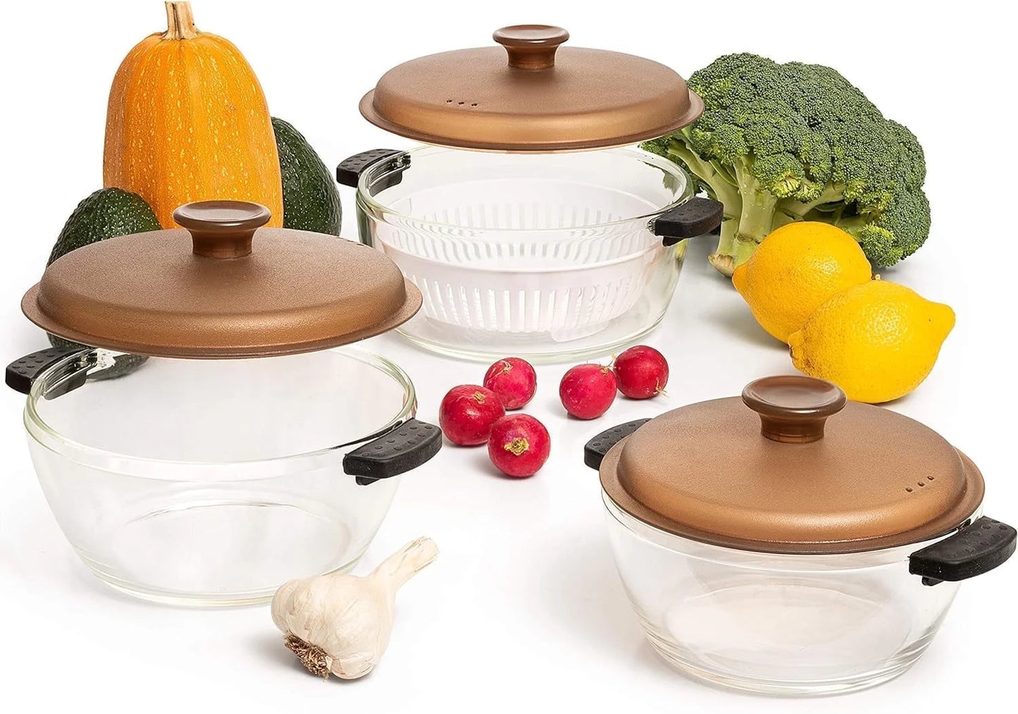 Moss & Stone 3-Piece Kitchen Glass Casserole Dish Set with Lids, Oven & Microwave Safe
