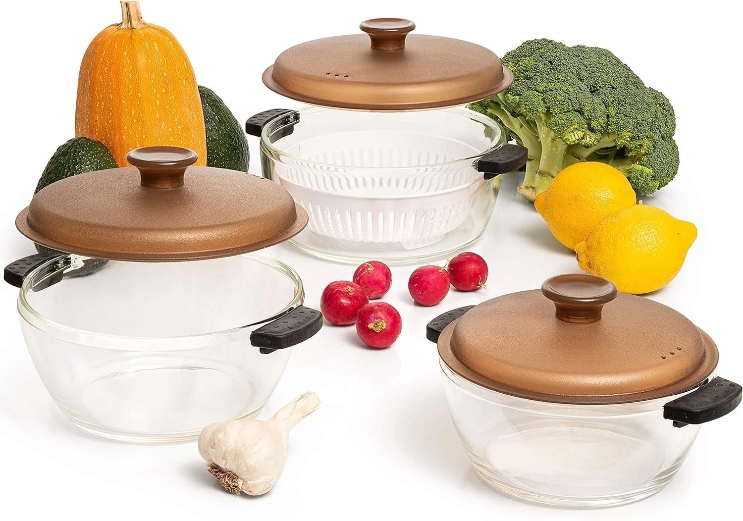 Moss & Stone 3-Piece Kitchen Glass Casserole Dish Set with Lids, Oven & Microwave Safe