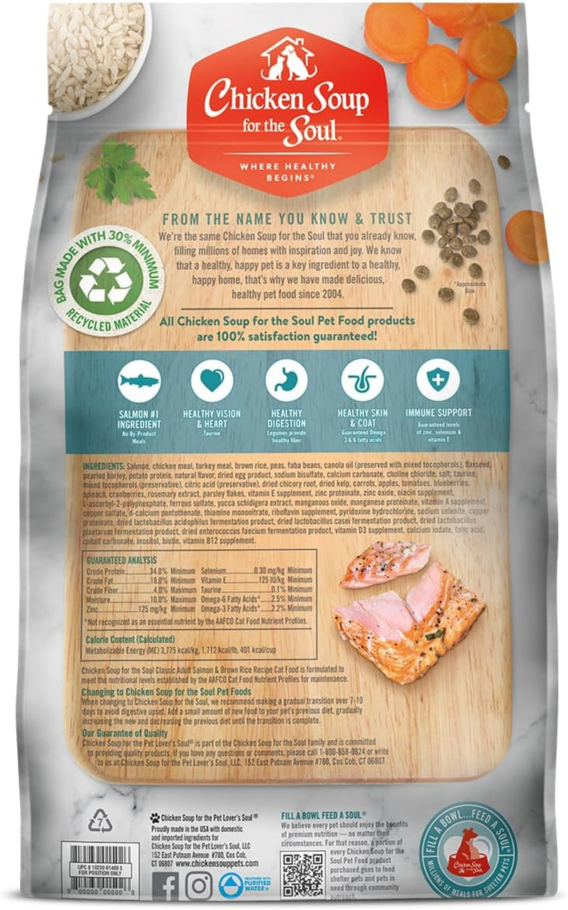 Chicken Soup for the Soul All Natural Premium Adult Dry Cat Food, Real Meat First Ingredient, No By-Products, Supports Heart, Gut & Immune Health, Salmon & Brown Rice, 12Lb