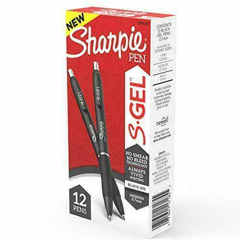 Sharpie S-Gel Medium Point (0.7Mm) Black Ink Gel Pen - 12 Count - Black