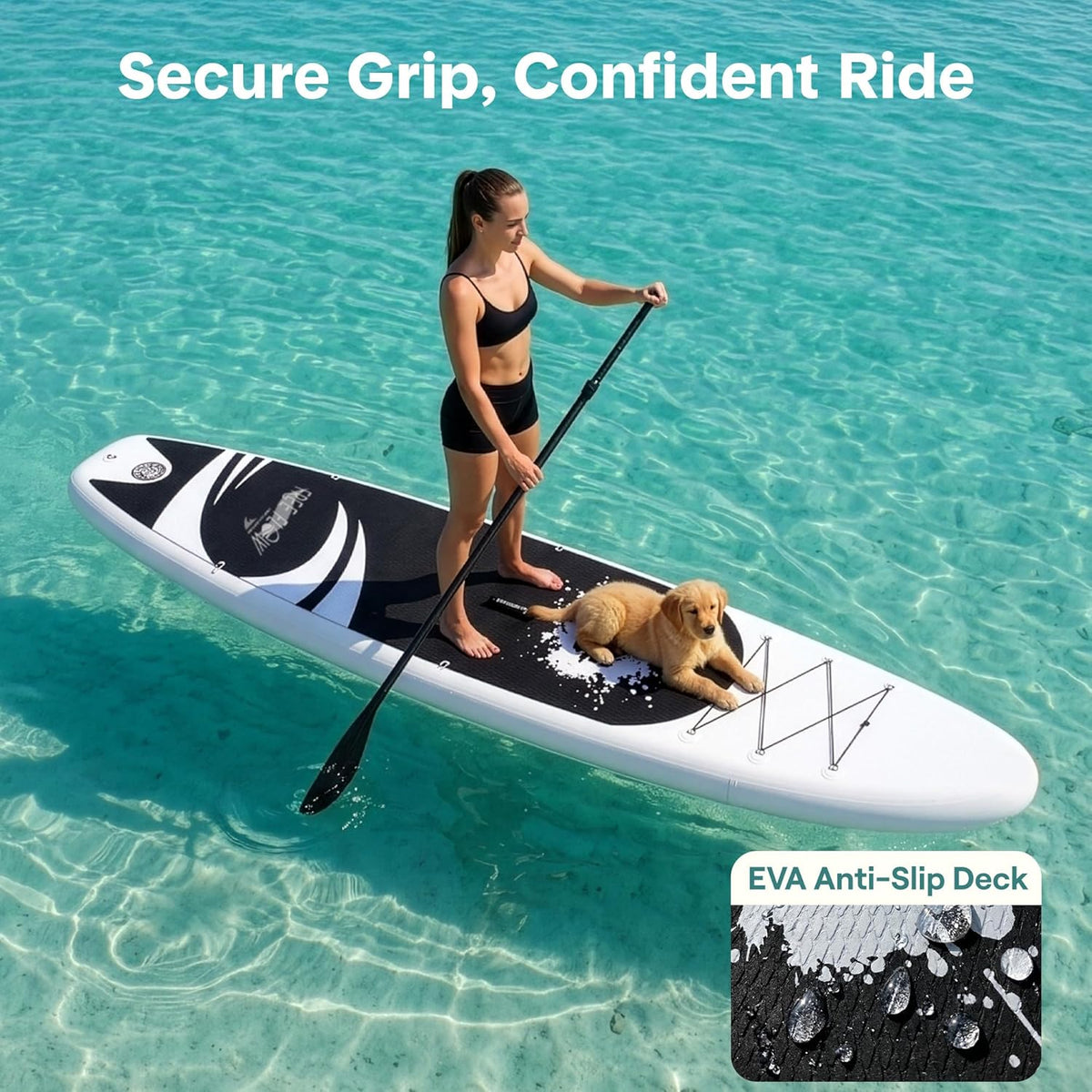 Serenelife 10'6" Inflatable Stand up Paddle Board with Premium SUP Accessories - Wide Stable Design with Non-Slip EVA Deck Pad, for Youth and Adults, 350 Lbs. Capacity