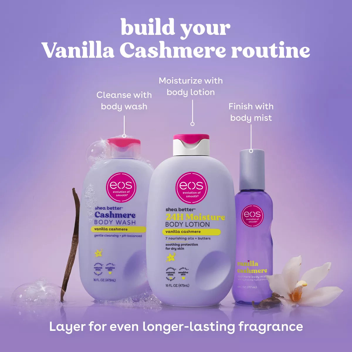Eos Shea Better Moisture Body Lotion - Vanilla Cashmere - 16 Fl Oz: Plastic Pump, Hypoallergenic, Paraben-Free, for Dry Skin