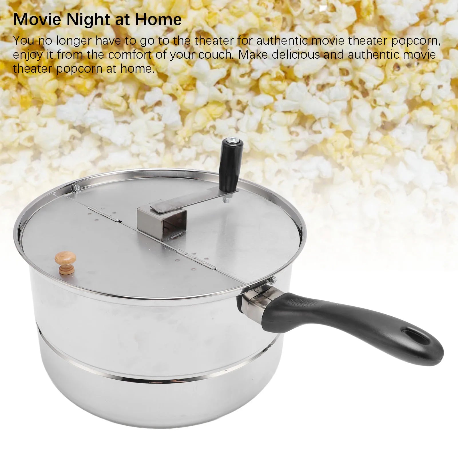 Stovetop Popcorn Maker Stainless Steel Popcorn Popper with Hand Crank Popcorn Pot for Gas Electric Heating