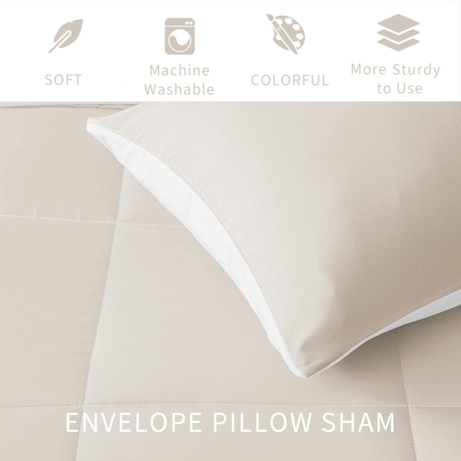 Exclusivo Mezcla Lightweight Reversible Twin Size Comforter Set, down Alternative Comforter with 1 Pillow Sham, Twin Size Bedding Set for All Seasons, Brich Beige/White