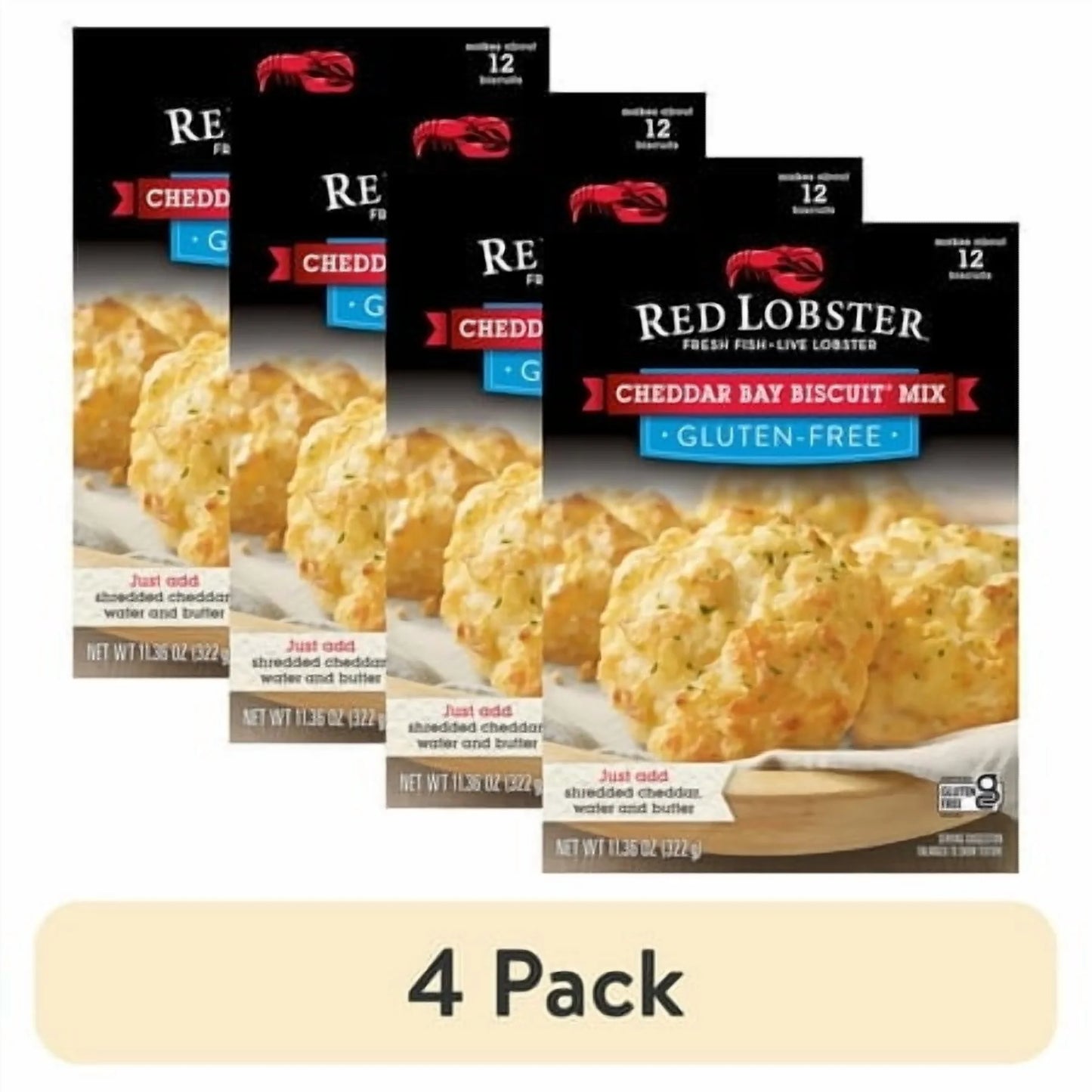 (4 Pack) Red Lobster Gluten Free Cheddar Bay Biscuit Mix with Garlic Herb Seasoning, Cheddar Gluten Free Biscuit Mix, 11.36 Oz Box