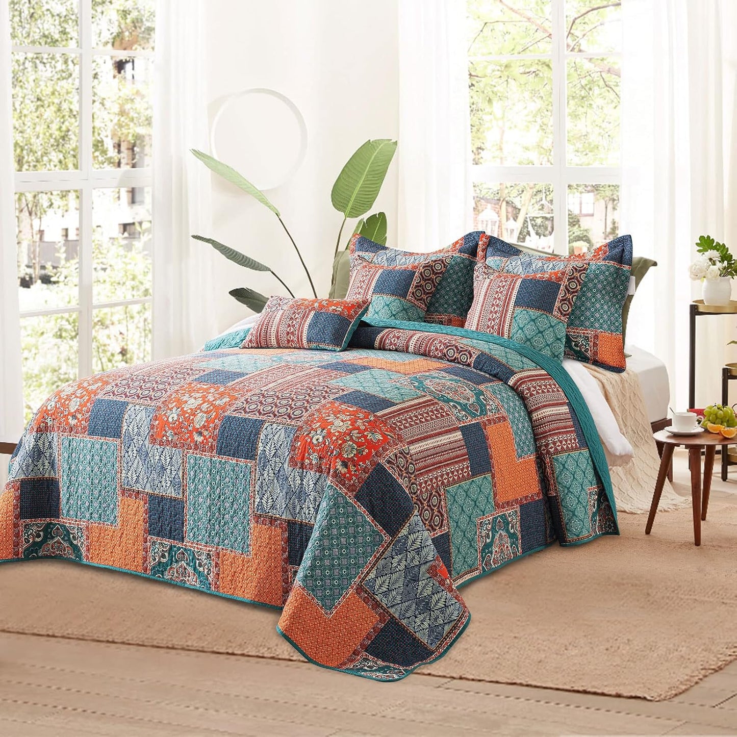 VAPUTAR 100% Cotton Face Quilt King Size Bedding Set - Quilt Bedding Set | Farmhouse King Size Quilts, Lightweight Reversible Coverlets Bedspreads for Bedroom