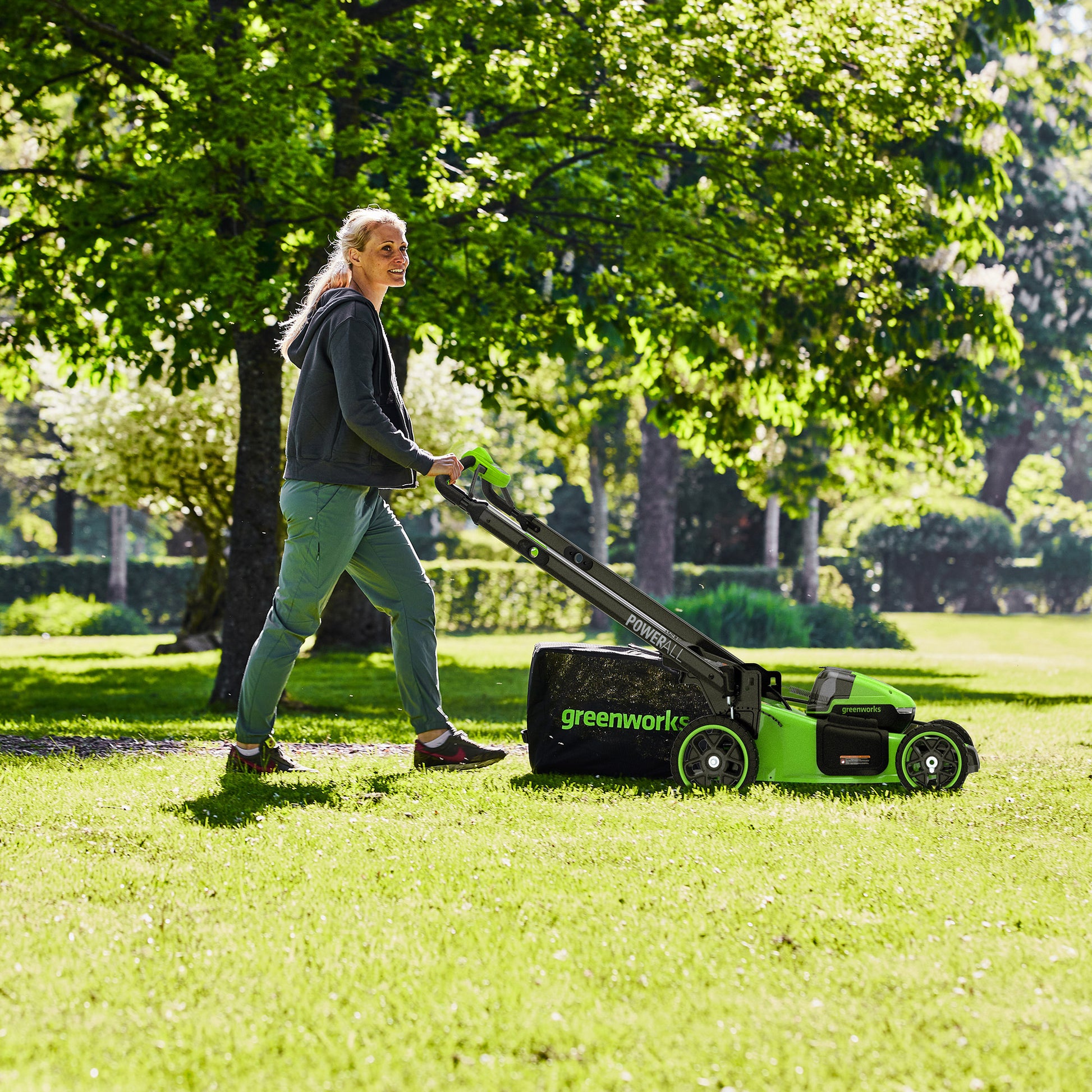 Greenworks 2X24V Mower, Trimmer, Blower Combo Kit with (4) 4Ah Batteries
